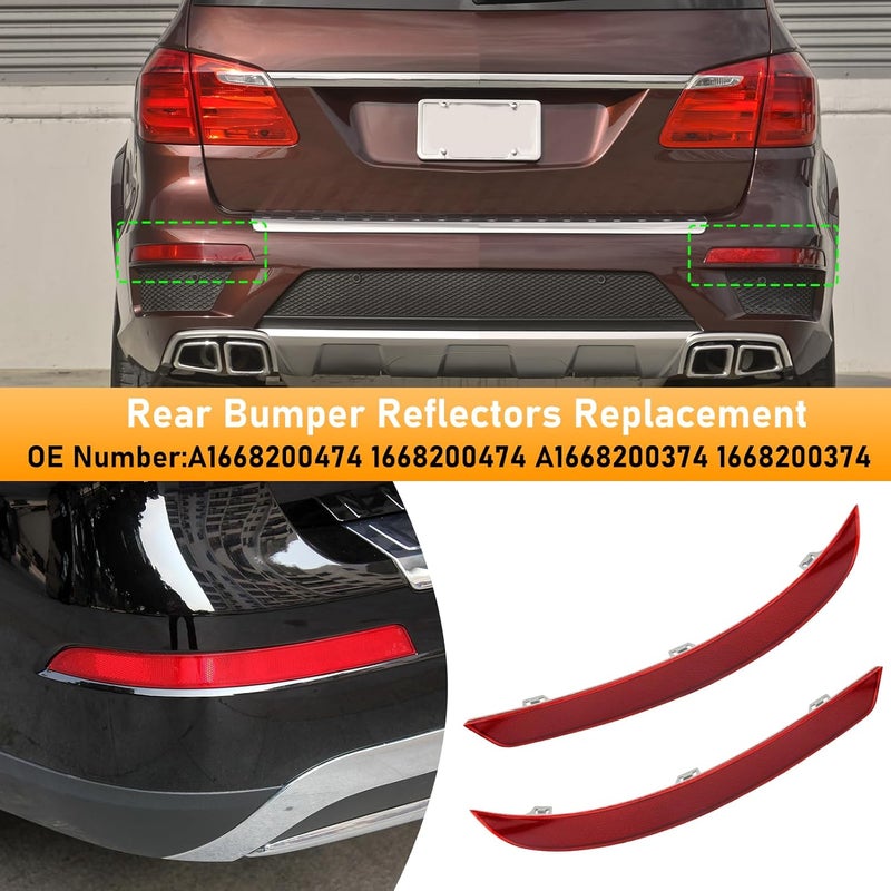 Abodvu Compatible with Mercedes-Benzs X166 Rear Bumper Reflectors 2013-2016,Left Driver & Right Passenger Side Rear Bumper Red Marker Trims GLS450 2017-2019,Back Reflector W/O Bulbs Replacement(1Pair) - Image 3